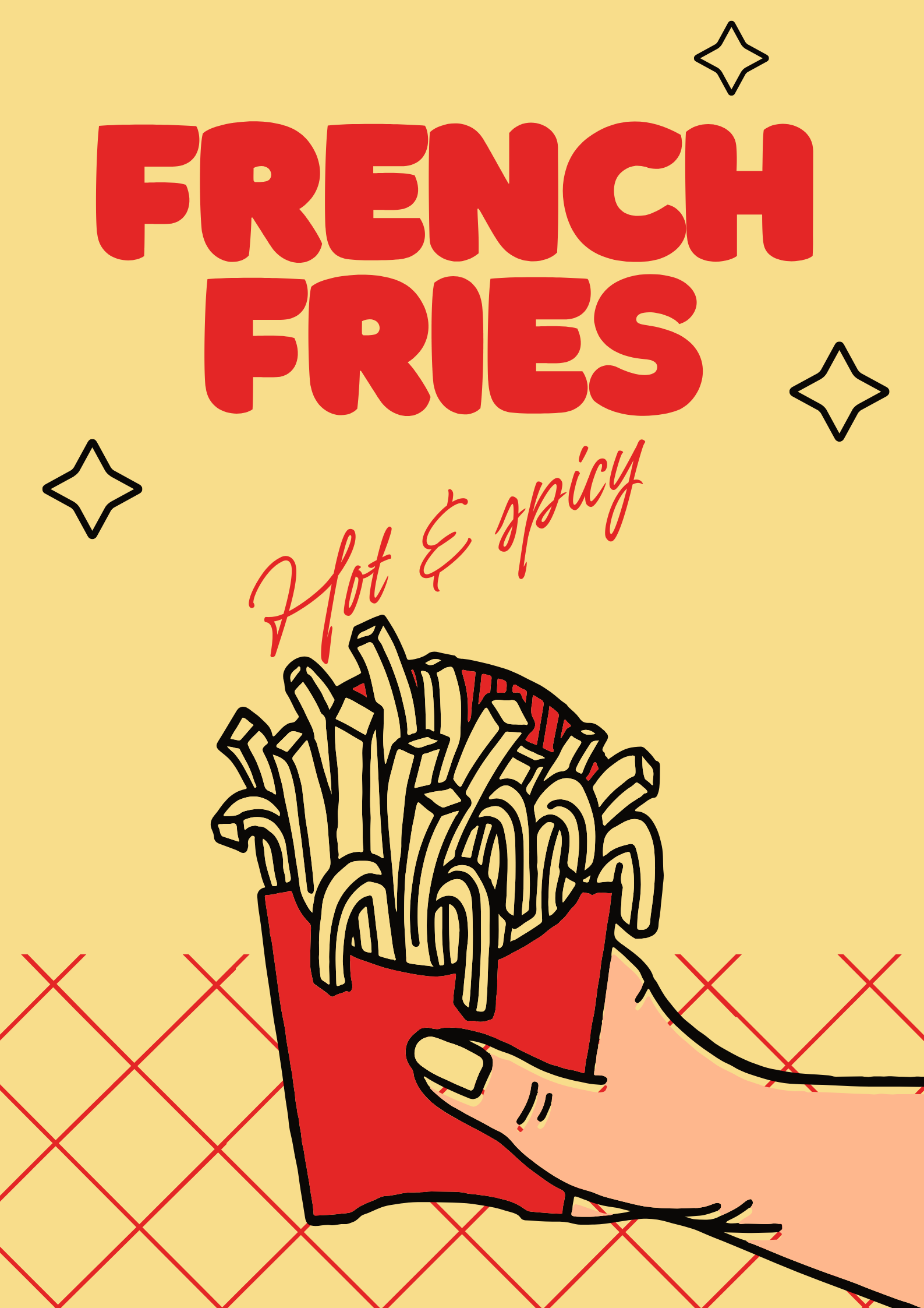 yellow red black illustrative fries restaurant price list poster