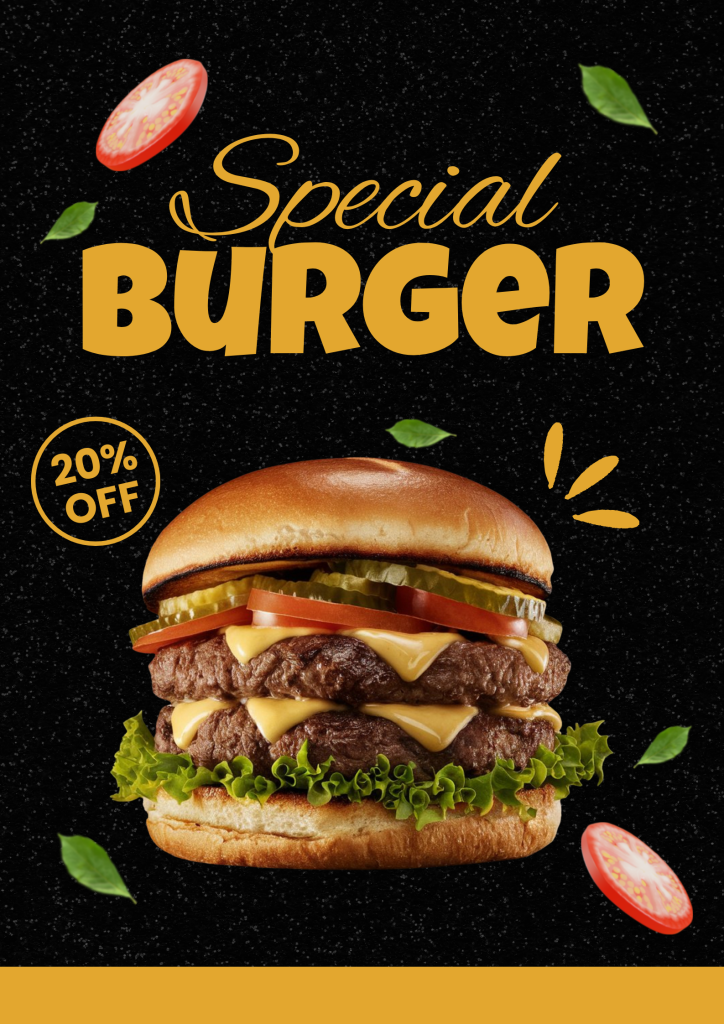 yellow and black modern special burger poster